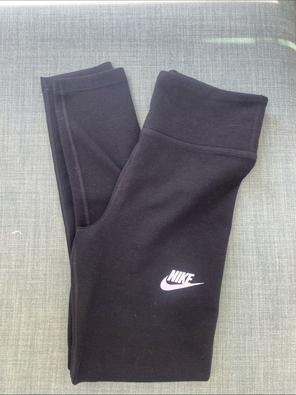 Nike Kids Black Leggings with White Swoosh and Black/White Windbreaker - Picture 3 of 3
